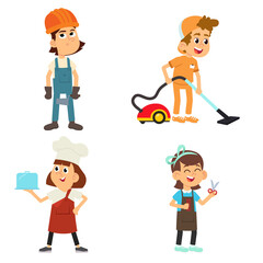 Cute kids in various professions set.