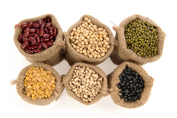 Grains, five color bean are green beans, red bean, black bean, white bean and soybean.