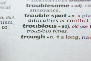 Obraz premium Word or phrase Troublous in a dictionary.