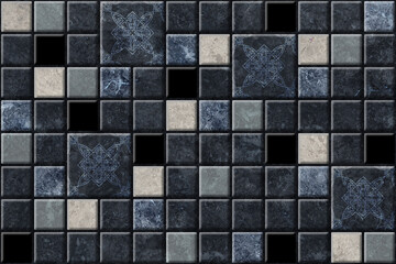
Dark decorative ceramic tiles with a natural stone texture. Marble mosaic, element for interior design. Background texture