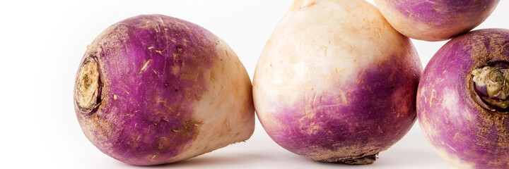 Food banner concept, organic vegetables and ingredients: close up of organic turnip