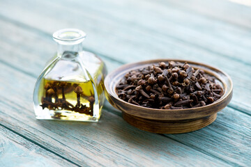 Dried clove flowers on a natural background.