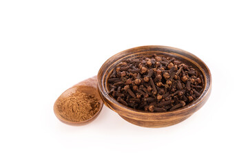 Dried clove flowers isolated on a white background.