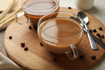 Concept of breakfast with cups of fresh coffee