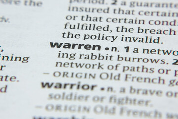 Word or phrase Warren in a dictionary.