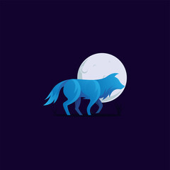 Colorful wolf moon night logo design