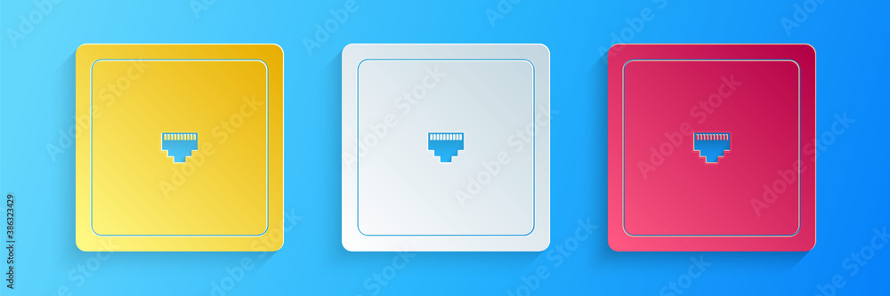 Aufkleber paper cut ethernet socket sign. network port - cable socket icon isolated on blue background. lan po