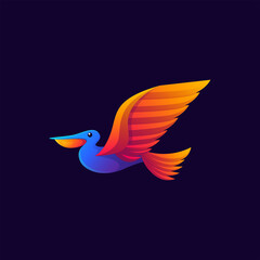 Colorful pelican bird fly logo design