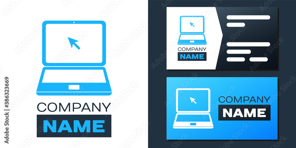 Poster logotype laptop with cursor icon isolated on white background. logo design template element. vector.