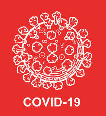 Covid 19 virus on the red background