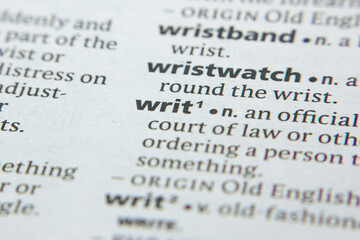 Word or phrase Writ in a dictionary.