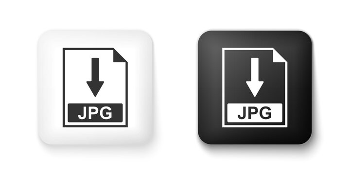 Black and white JPG file document icon. Download JPG button icon isolated on white background. Square button. Vector.