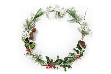 Christmas wreath decoration white background Styled stock photo