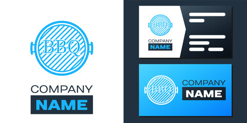 Naklejka premium Logotype Barbecue grill icon isolated on white background. Top view of BBQ grill. Logo design template element. Vector.