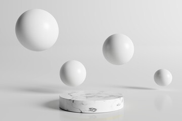 White marble product display podium . 3D render	