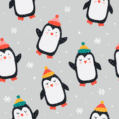 Childish seamless pattern with cute penguin. Creative texture for fabric and textile