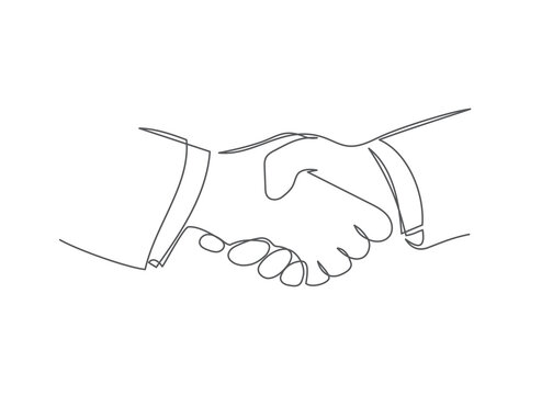 Handshake One Line Drawing Vector Handshake In Line Style On White Background