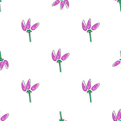 Vector seamless pattern with pink flowers on a white background. Use in fabric, wrapping paper, wallpaper, bags, clothes, dishes, cases on smartphones and tablets.