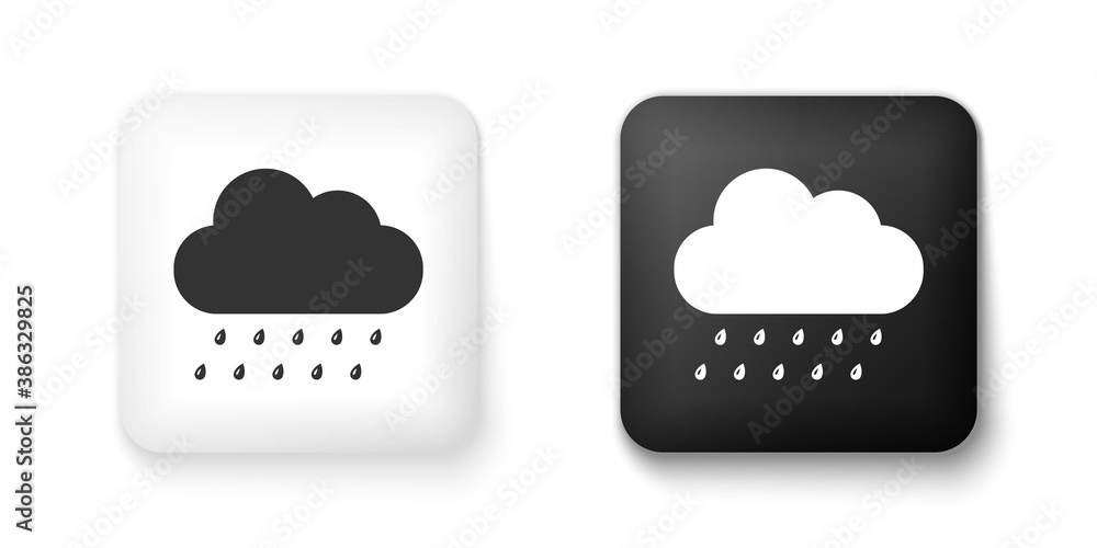 Poster black and white cloud with rain icon isolated on white background. rain nimbus cloud precipitation w