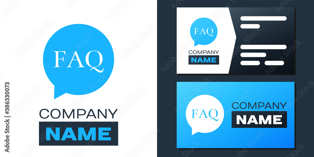 Poster logotype speech bubble with text faq information icon isolated on white background. circle button wi