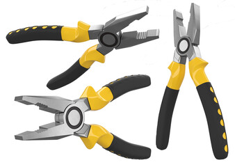 Set of yellow hand tool pliers for repair and installation