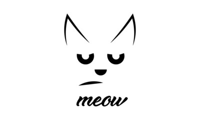 Cute Cat Vector Design with Meow text Design, Kitten face vector background for print or use as poster, card, flyer or T Shirt