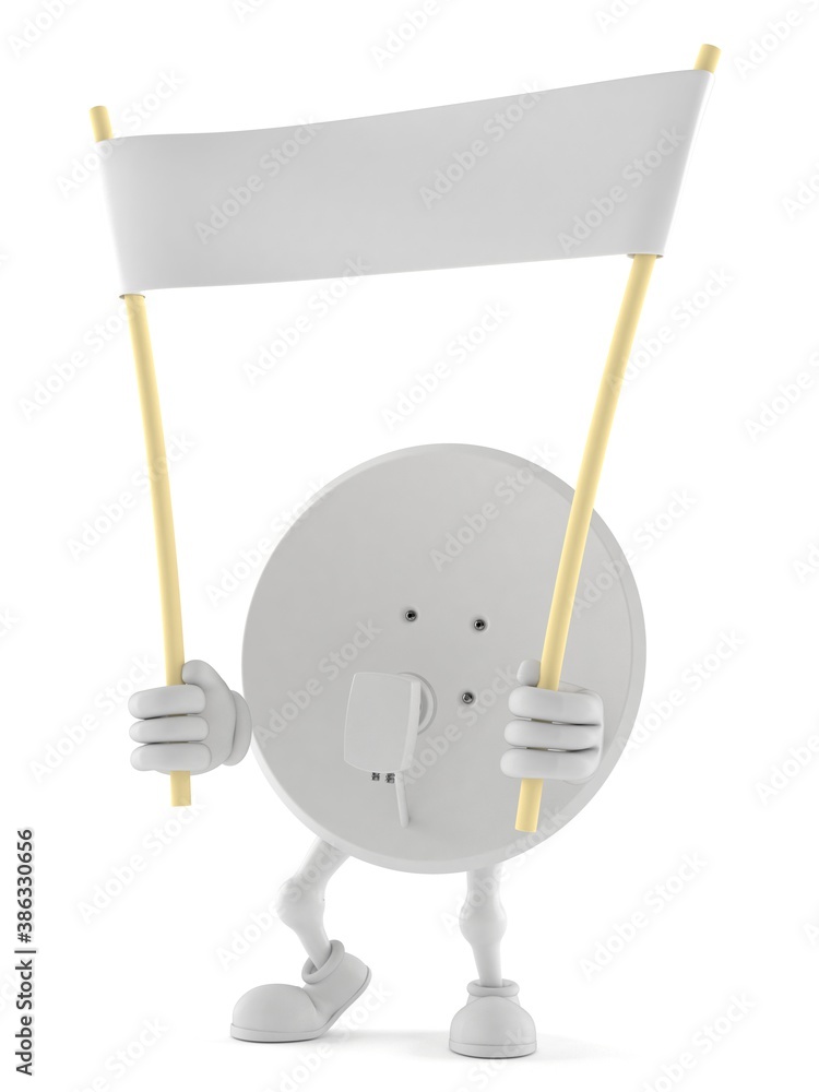 Sticker satellite dish character holding blank banner