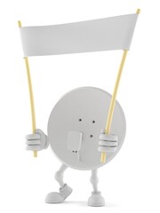 Satellite dish character holding blank banner