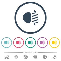 Headlight level adjustment flat color icons in round outlines