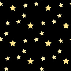 Seamless pattern with yellow stars on black background. Vector image.