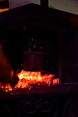 Barbecue burning charcoal Red hot charcoal close-up