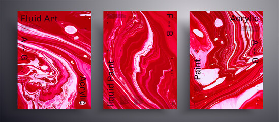 Abstract vector poster, collection of modern fluid art covers. Artistic background that applicable for design cover, invitation, flyer and etc. Pink, red and white unusual creative surface template