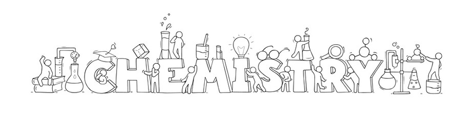 Sketch with word Chemistry and little people.