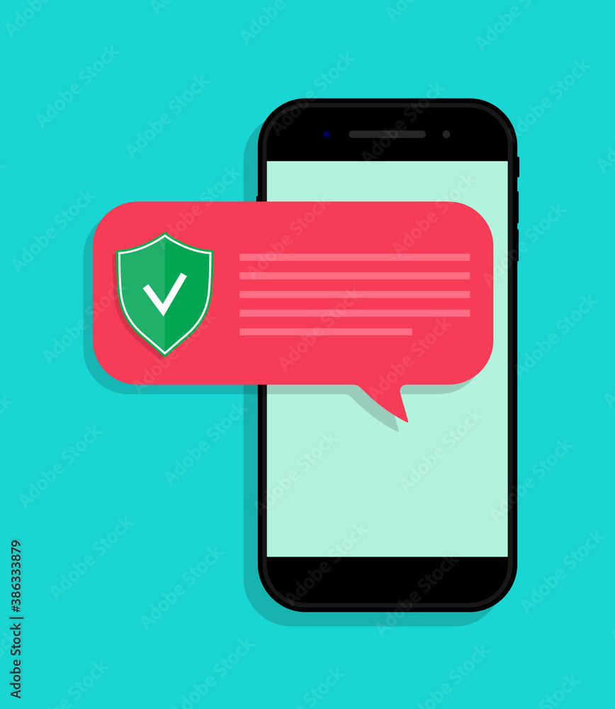 Poster phone protect from virus. notification with alert about secure in smartphone. app for safe from frau