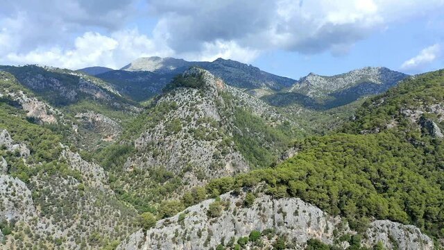 Aerial view of Tramuntana Mountains, Mallorca, Balearic Islands, Spain