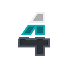 Number 4 vector font alphabet, modern dynamic design. Black, irish blue, white color. For; design elements; logo,  creative poster, corporate identity, application etc.
