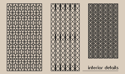 vector set of architectural elements on brown background, geometric background	
