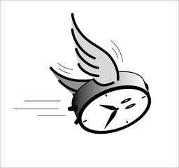 Time flies by. Flying clock with wings.