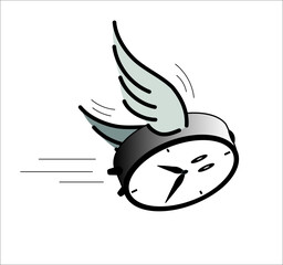 Time flies by. Flying clock with wings. Vector illustration.
