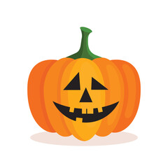 Orange pumpkin lantern with a scary face for Halloween. Festive decoration. Cartoon isolated vector illustration on white background