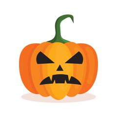 Orange pumpkin lantern with a scary face for Halloween. Festive decoration. Cartoon isolated vector illustration on white background