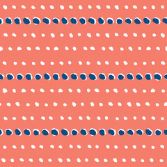 Blue and white spot stripes on red background.