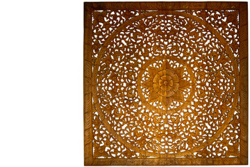 Left copy space of the traditional flowery wood carvings made by Asian craftsmen beautiful.