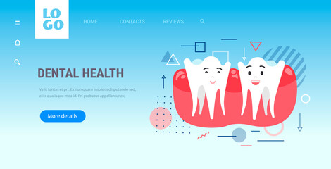 cute human teeth characters dental health dentistry concept horizontal copy space vector illustration