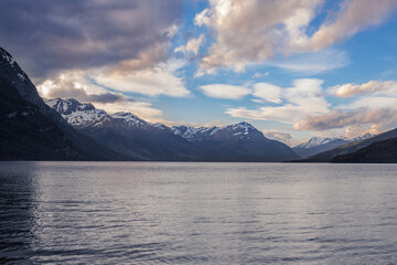 amazing landscape at natural lake, Terra del Fuego, Ushuaia, Argentina.