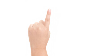 Image of boy's finger pointing  isolated on white background.