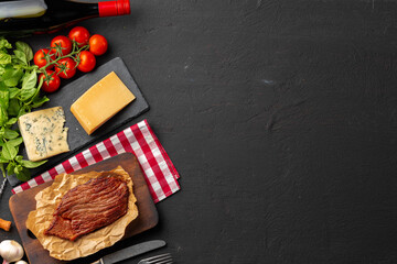 Grilled beef steak served on plate close up