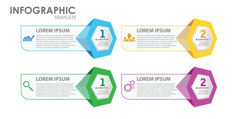 Modern and creative Business Infographic template with 4 elements and shapes. Can be used for process, presentation, education, diagram, workflow layout, info graph, web design. Vector illustration