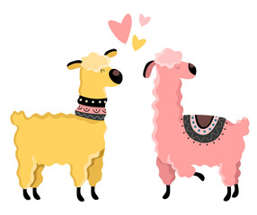 cute llama. Scandinavian style background. Vector illustration in cartoon style