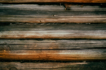 Rustic log wood background. Aged wooden background.